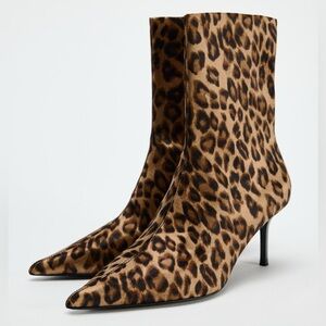 Zara Leopard Print Stiletto Boots Size 9